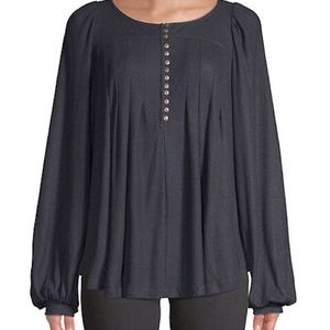🆕Free People Half-Button Top Balloon Sleeve